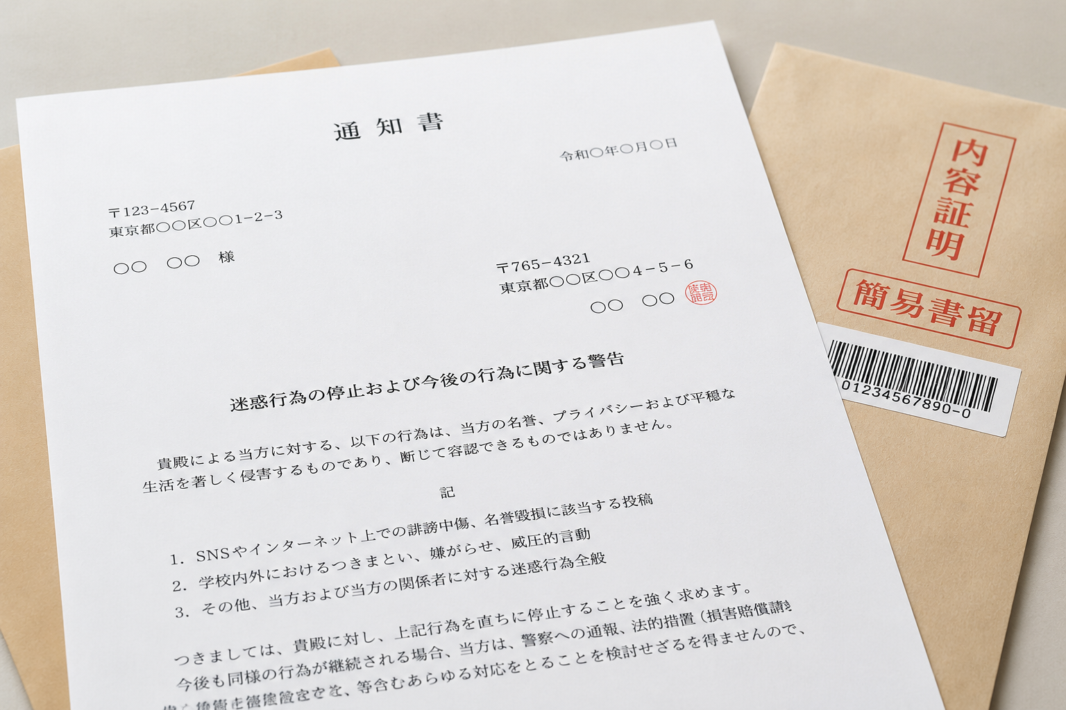 内容証明郵便による通知書・警告書の作成